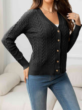 Load image into Gallery viewer, V-Neck Long Sleeve Cable-Knit Buttoned Knit Top