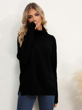 Load image into Gallery viewer, Slit Turtleneck Dropped Shoulder Sweater