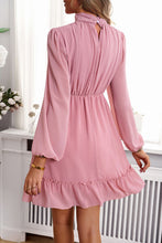 Load image into Gallery viewer, Frill Ruched Mock Neck Balloon Sleeve Dress