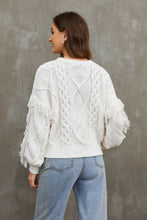 Load image into Gallery viewer, Fringe Trim Mixed Knit Balloon Sleeve Sweater
