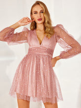 Load image into Gallery viewer, Rhinestone Plunge Zip-Back Dress