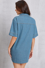 Load image into Gallery viewer, Pocketed Collared Neck Mini Denim Dress