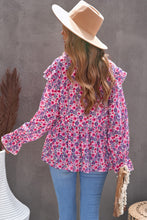 Load image into Gallery viewer, Floral Ruffled Flounce Sleeve Lace Trim Blouse