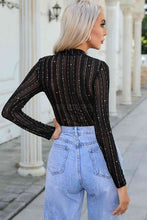 Load image into Gallery viewer, Glitter Round Neck Long Sleeve Semi-Sheer Bodysuit