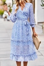 Load image into Gallery viewer, Leopard Surplice Tie Belt Slit Dress