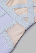 Load image into Gallery viewer, Tricolor Spliced Mesh Plunge Mini Bandage Dress