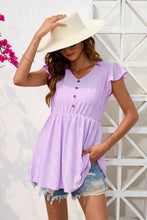 Load image into Gallery viewer, Decorative Button V-Neck Cap Sleeve Blouse
