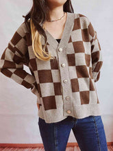 Load image into Gallery viewer, Checkered Open Front Button Up Cardigan
