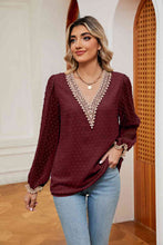 Load image into Gallery viewer, Swiss Dot Contrast V-Neck Blouse