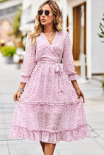 Load image into Gallery viewer, Leopard Surplice Tie Belt Slit Dress