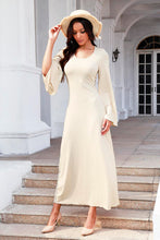 Load image into Gallery viewer, Tie Back Ribbed Round Neck Long Sleeve Dress