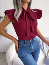Load image into Gallery viewer, Tie Neck Cap Sleeve Blouse