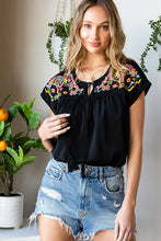 Load image into Gallery viewer, Embroidered Tie-Neck Tassel Blouse