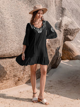 Load image into Gallery viewer, Printed Tie Neck Flounce Sleeve Mini Dress