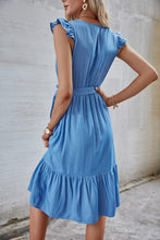 Load image into Gallery viewer, Half Button Tie Waist Flutter Sleeve Midi Dress