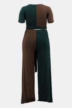 Load image into Gallery viewer, Plus Size Two-Tone Tie Front Top and Pants Set with Pockets