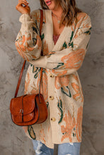 Load image into Gallery viewer, Floral Pattern Ribbed Trim Cardigan