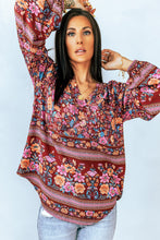 Load image into Gallery viewer, Bohemian Balloon Sleeve Notched Neck Blouse