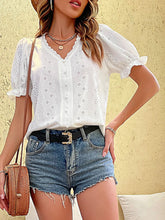 Load image into Gallery viewer, Buttoned V-Neck Flounce Sleeve Top