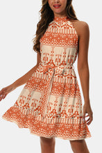 Load image into Gallery viewer, Printed Tie Waist Frill Trim Dress