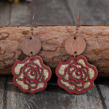 Load image into Gallery viewer, Wooden Alloy Rose Shape Dangle Earrings