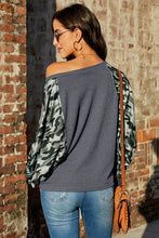 Load image into Gallery viewer, Camouflage Boat Neck Raglan Sleeve Top