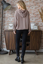 Load image into Gallery viewer, Heimish Full Size Ribbed Drawstring Kangaroo Pocket Hoodie