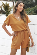 Load image into Gallery viewer, Drawstring Waist V-Neck Cuffed Romper