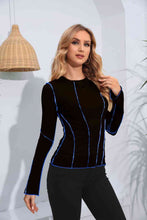 Load image into Gallery viewer, Ribbed Round Neck Long Sleeve Blouse