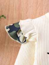 Load image into Gallery viewer, Baby Girl Graphic Ribbed Ruffle Shoulder Bodysuit and Printed Pants Set