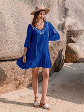 Load image into Gallery viewer, Printed Tie Neck Flounce Sleeve Mini Dress