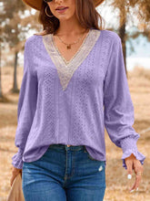 Load image into Gallery viewer, Eyelet V-Neck Flounce Sleeve Top