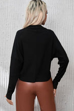 Load image into Gallery viewer, Ribbed Knit Henry Collar Loose Fitting Long Sleeve Top