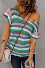 Load image into Gallery viewer, Striped Short Flutter Sleeve Knit Top