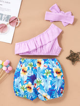 Load image into Gallery viewer, Baby Girl One-Shoulder Ruffled Top and Floral Shorts Set