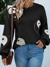 Load image into Gallery viewer, Tai Chi Print Lantern Sleeve Round Neck Sweater