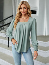Load image into Gallery viewer, Ruched Square Neck Lantern Sleeve Blouse