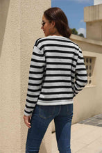 Load image into Gallery viewer, Striped Round Neck Button-Down Dropped Shoulder Cardigan