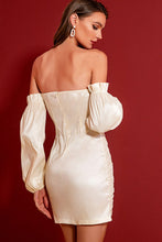 Load image into Gallery viewer, Ruched Off-Shoulder Ruffled Bodycon Dress
