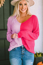 Load image into Gallery viewer, Contrast Color V-Neck Long Sleeve Pullover Sweater