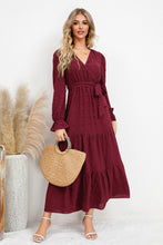 Load image into Gallery viewer, Swiss Dot Tied Surplice Flounce Sleeve Dress