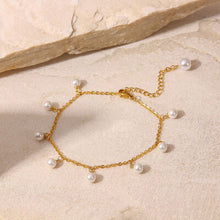 Load image into Gallery viewer, Pearl 18K Gold-Plated Charm Anklet
