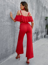 Load image into Gallery viewer, Ruffled Cropped Cami and Slit Pants Set