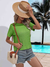 Load image into Gallery viewer, Cable-Knit Round Neck Short Sleeve Knit Top