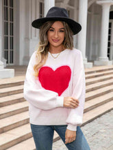 Load image into Gallery viewer, Heart Graphic Round Neck Sweater