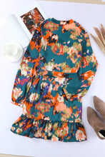 Load image into Gallery viewer, Abstract Print Belted Ruffle Hem Dress
