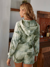 Load image into Gallery viewer, Tie-Dye Ribbed Drawstring Hoodie and Shorts Set