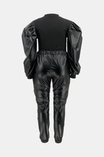 Load image into Gallery viewer, Plus Size Puff Sleeve Spliced Top and Drawstring Waist Joggers Set