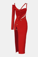 Load image into Gallery viewer, One Sleeve Pin Detail Slit Dress