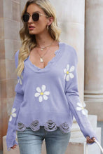 Load image into Gallery viewer, Flower Distressed Ribbed Trim Sweater